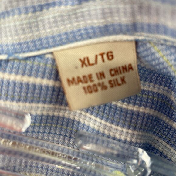 Tommy Bahama XL Blue Stripped 100% Silk Hawaiian Short Sleeve Button Down Men's - Picture 5 of 10